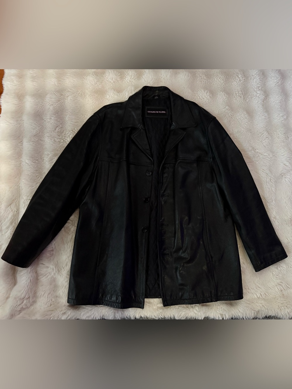 Charles Klein Mens Black Leather Jacket size XL